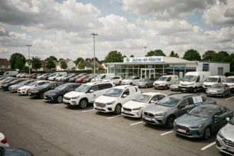 Parking d'une agence de location de voitures en Seine-et-Marne avec plusieurs véhicules disponibles