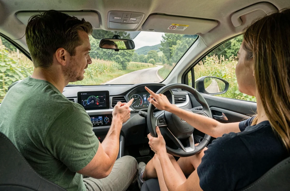 Formation à la conduite écologique avec Permis Eco Corrèze dans un véhicule école sur route corrézienne