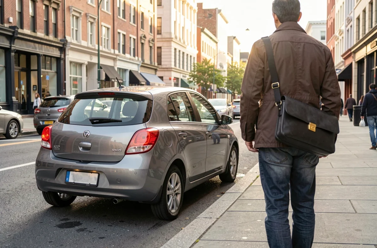 Auto-entrepreneur à côté de sa voiture avec un ordinateur portable