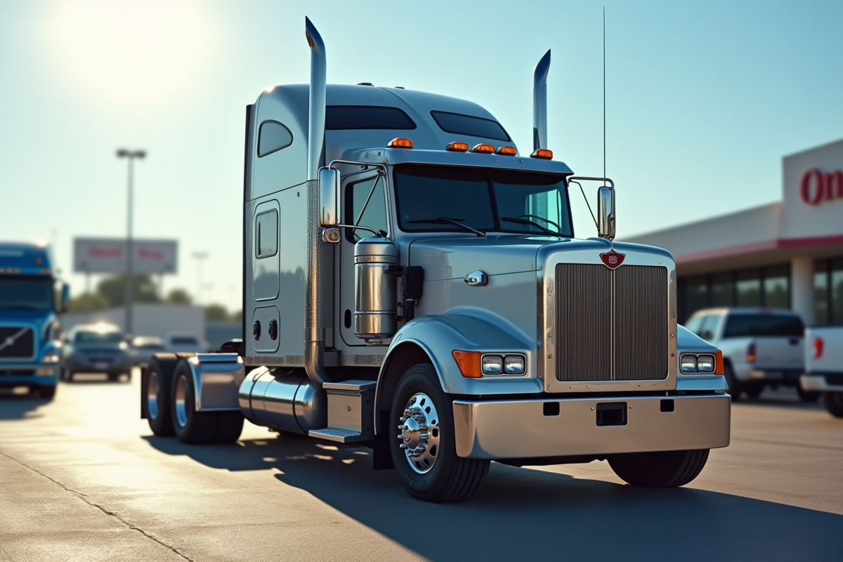 Camion lourd d'occasion stationne au depot sous jour naturel