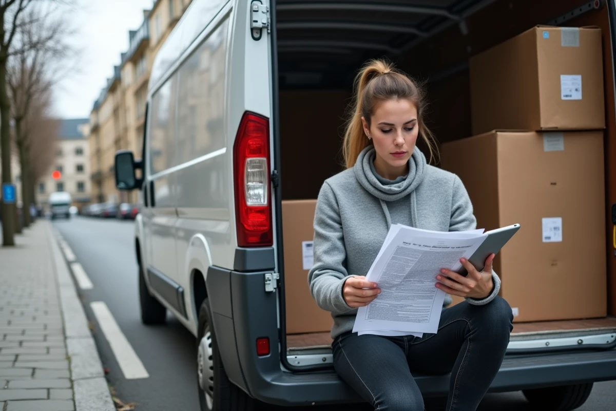 Coordinatrice logistique comparant le code de la route et un arrêté municipal de livraison dans Paris le dimanche