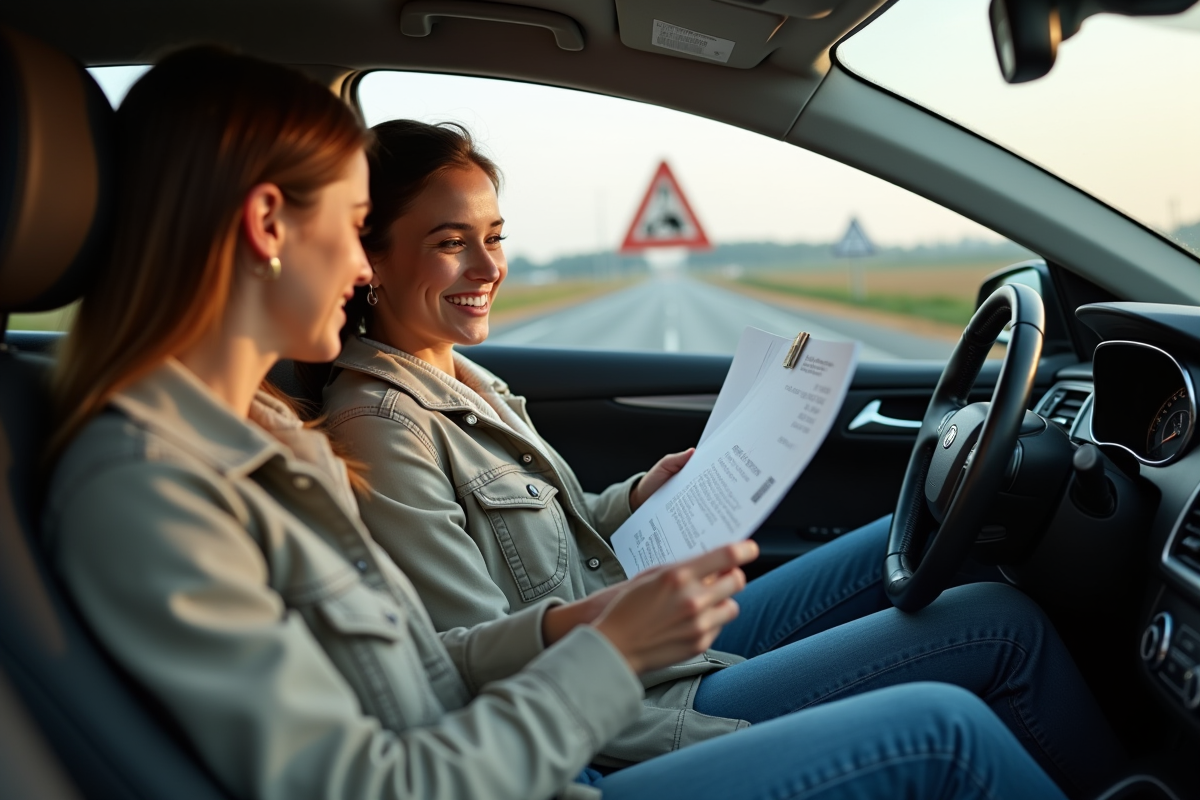 Jeune couple souriant avec papiers à la frontière allemande
