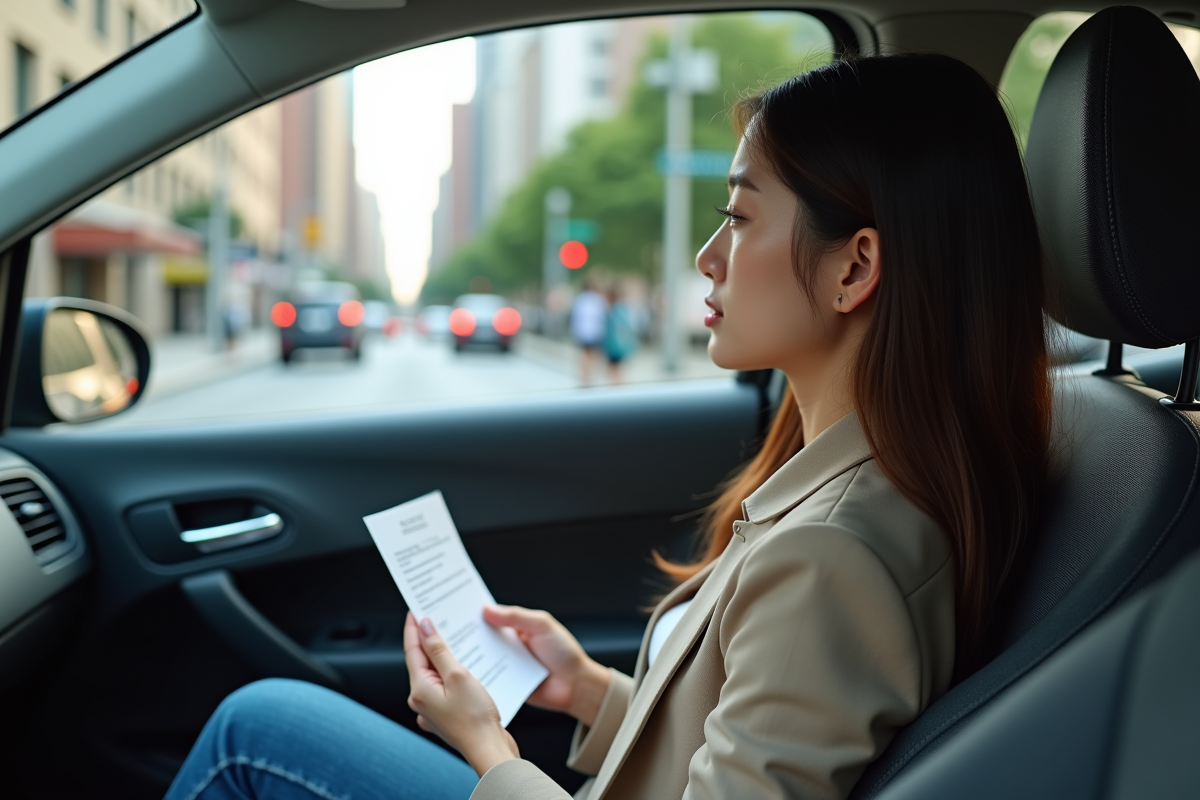 Jeune femme asiatique regarde son certificat d