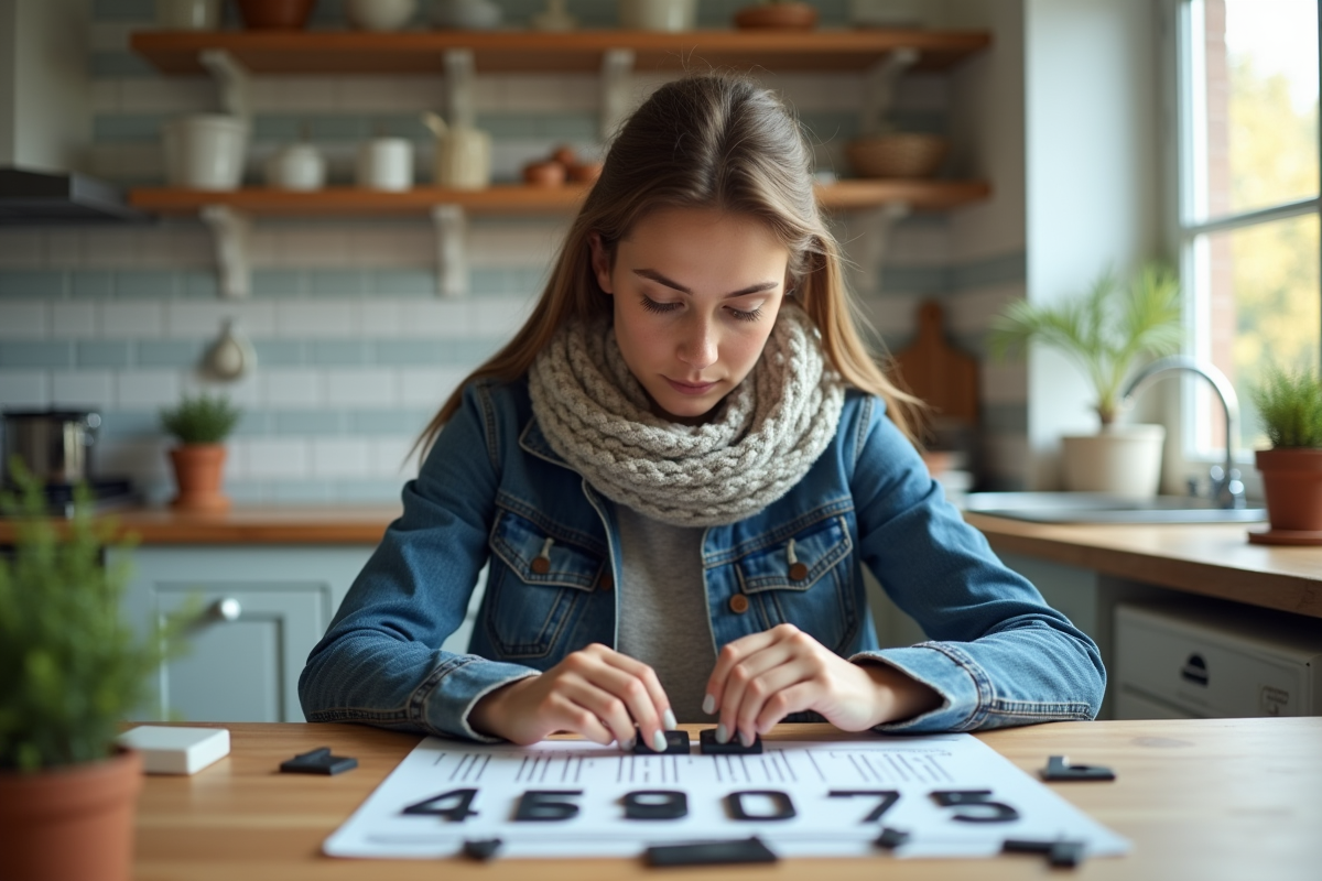 Femme arrangeant lettres pour plaque d