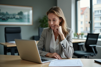 Femme au bureau vérifiant son dossier de conduite sur son ordinateur