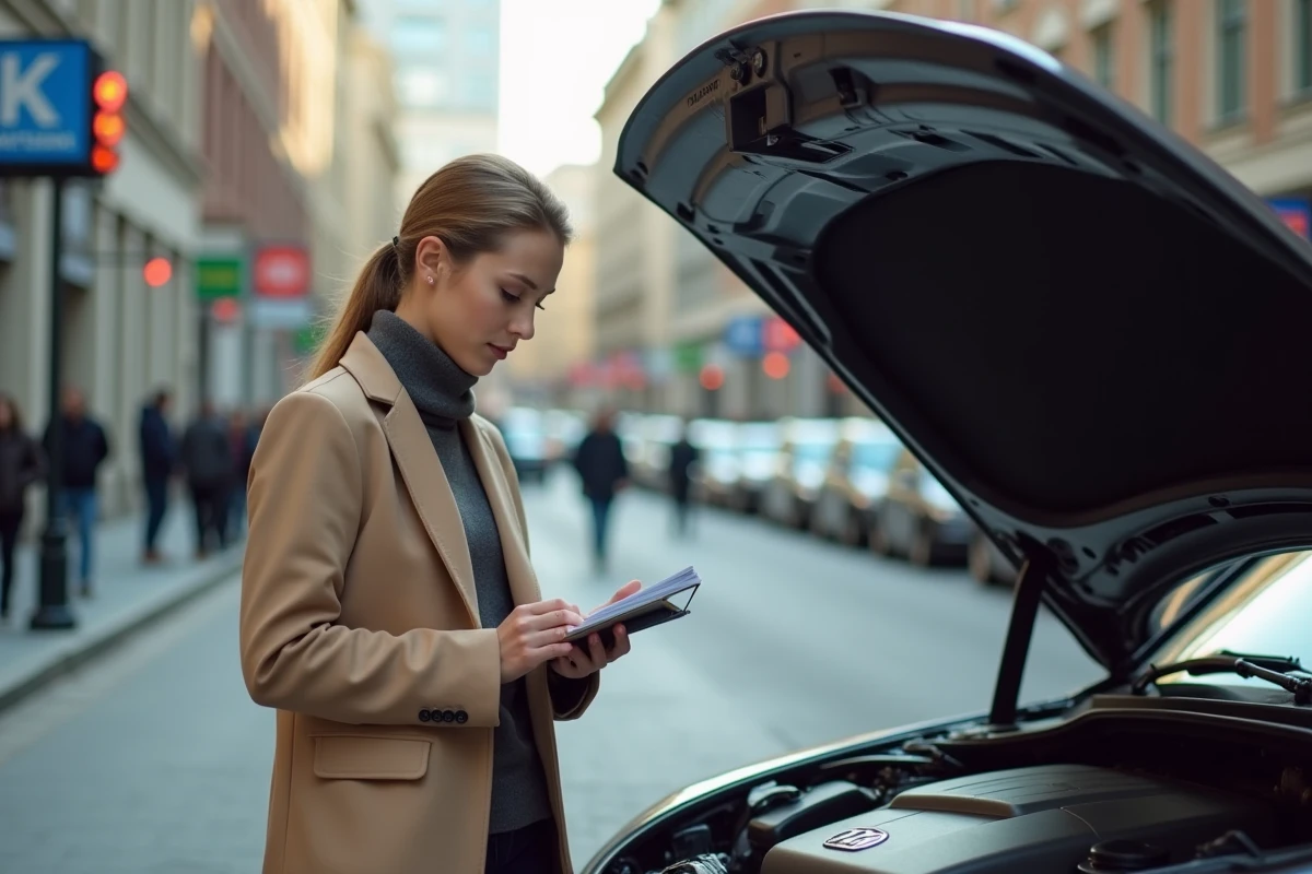 Femme vérifiant le moteur d