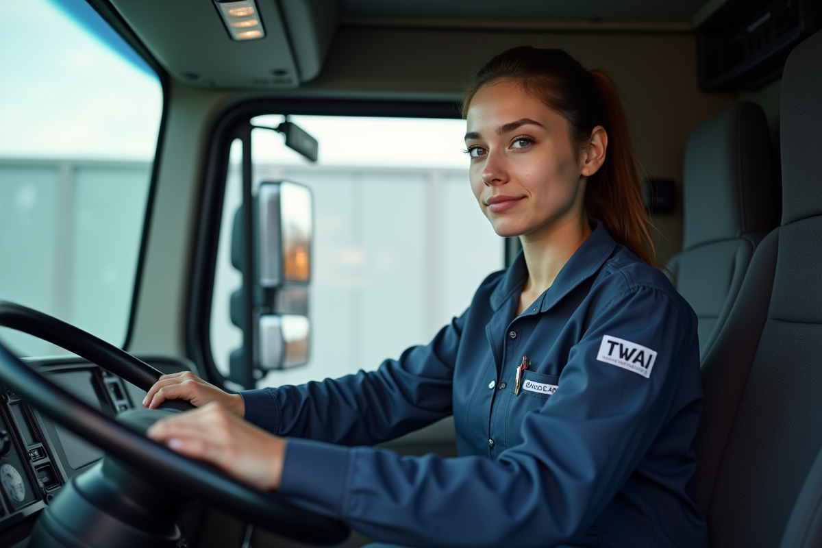 Jeune femme en uniforme dans la cabine d