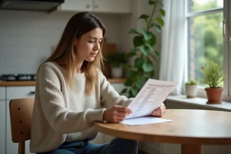 Femme vérifiant un permis de conduire à la maison