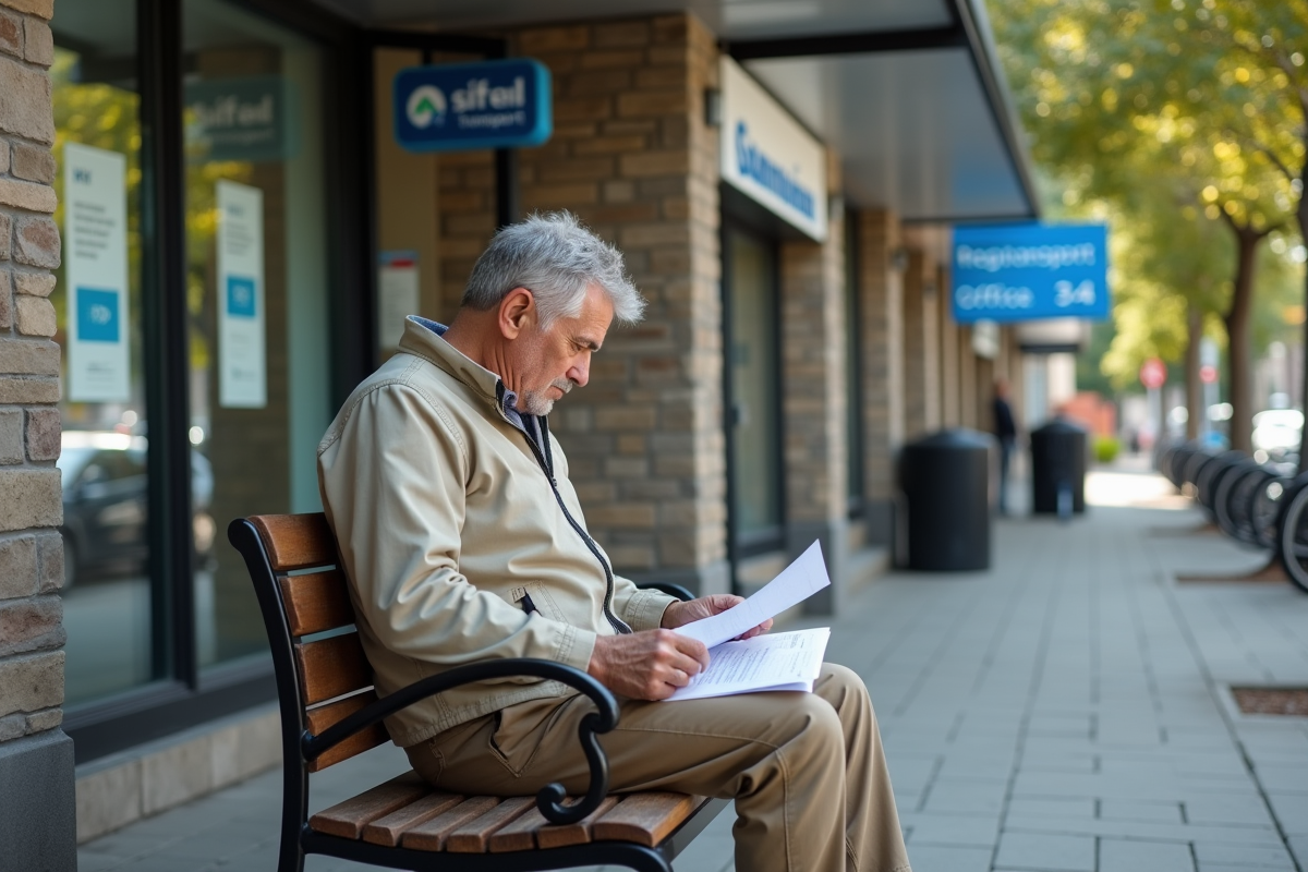 Homme d age moyen attendant dehors un bureau de transport urbain