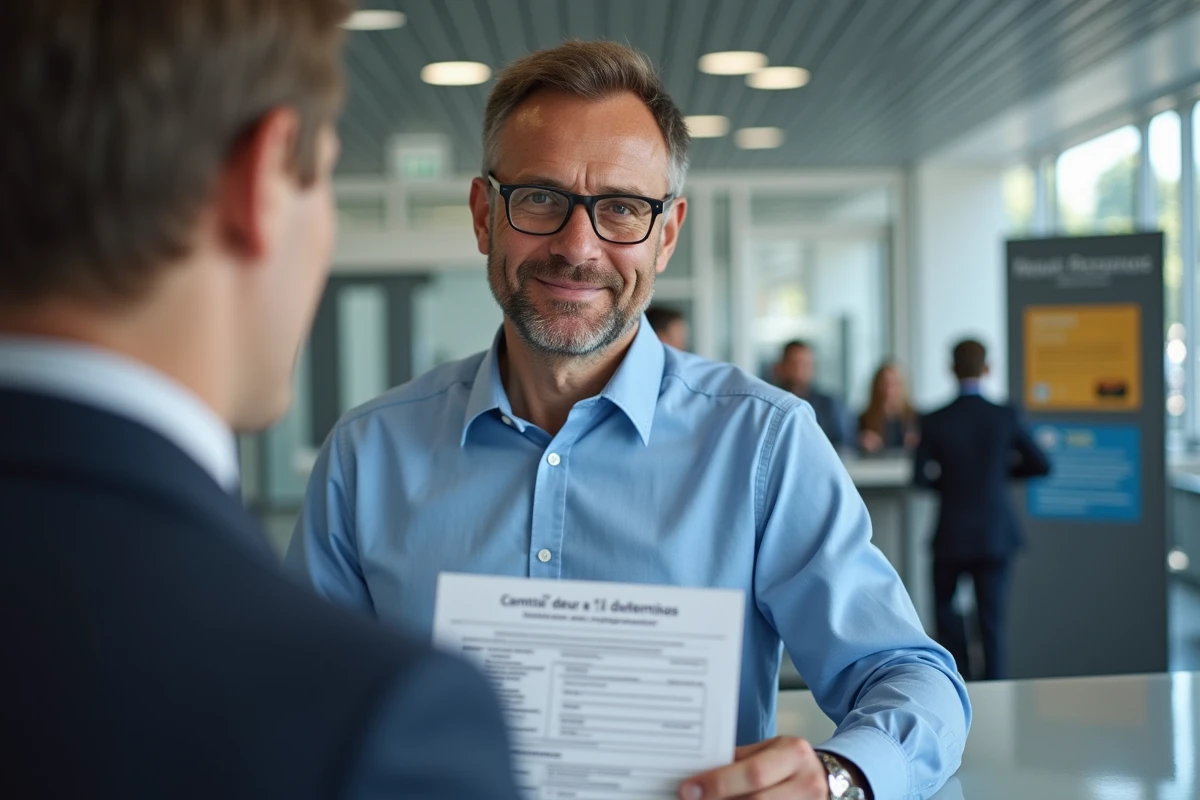 Homme présentant permis de conduire à un agent municipal