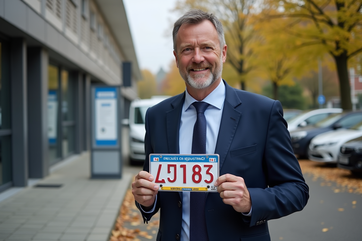 Homme d'âge moyen avec plaque d'immatriculation française