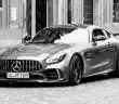 grayscale photo of mercedes benz coupe