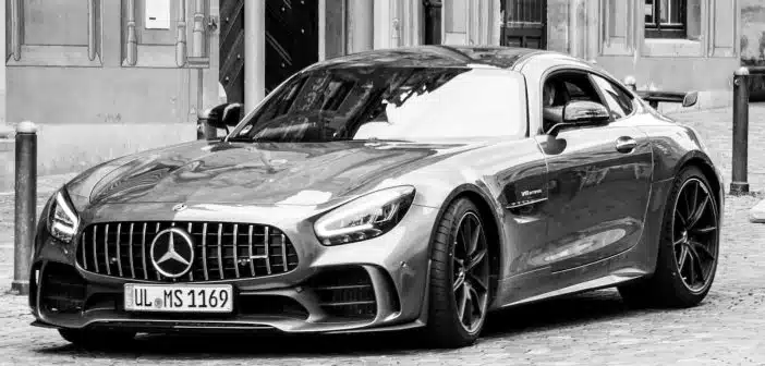 grayscale photo of mercedes benz coupe