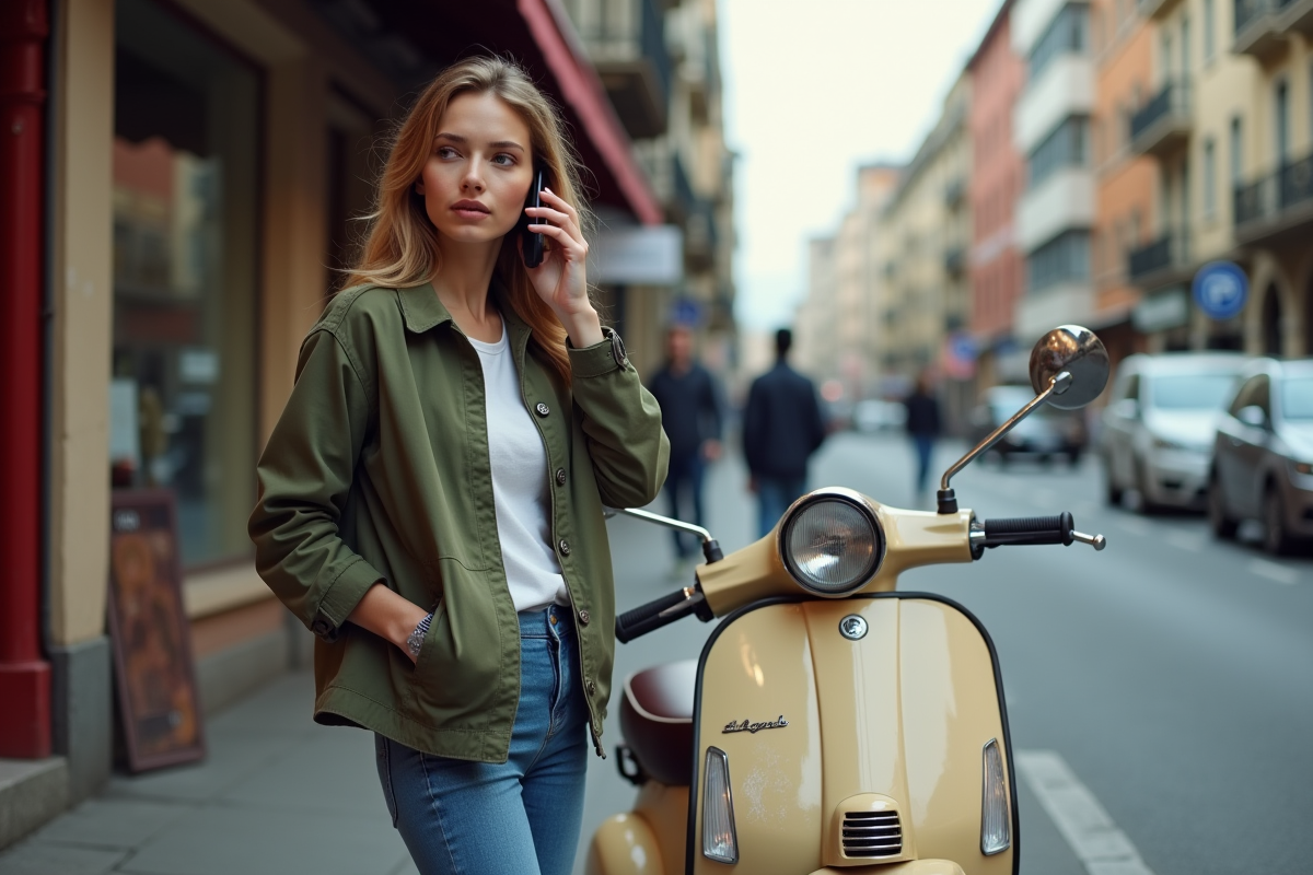 Jeune femme parle au téléphone près d