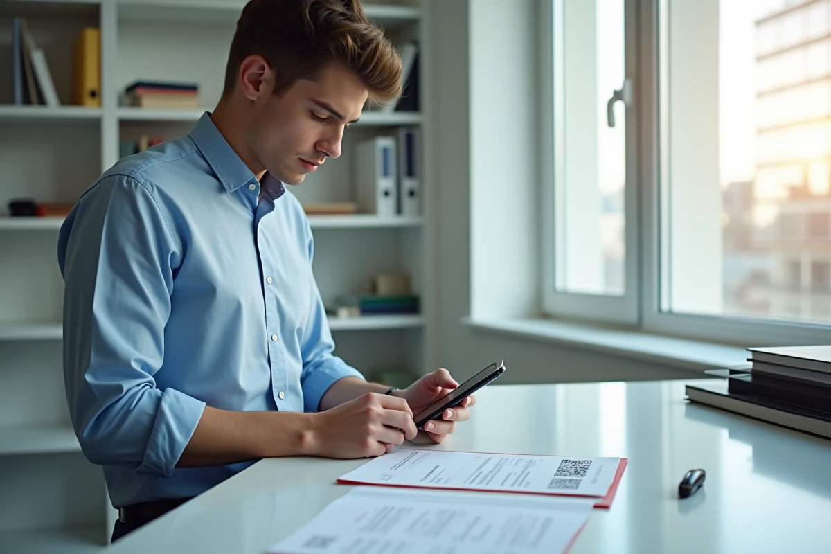 Jeune homme scannant un QR code sur son smartphone