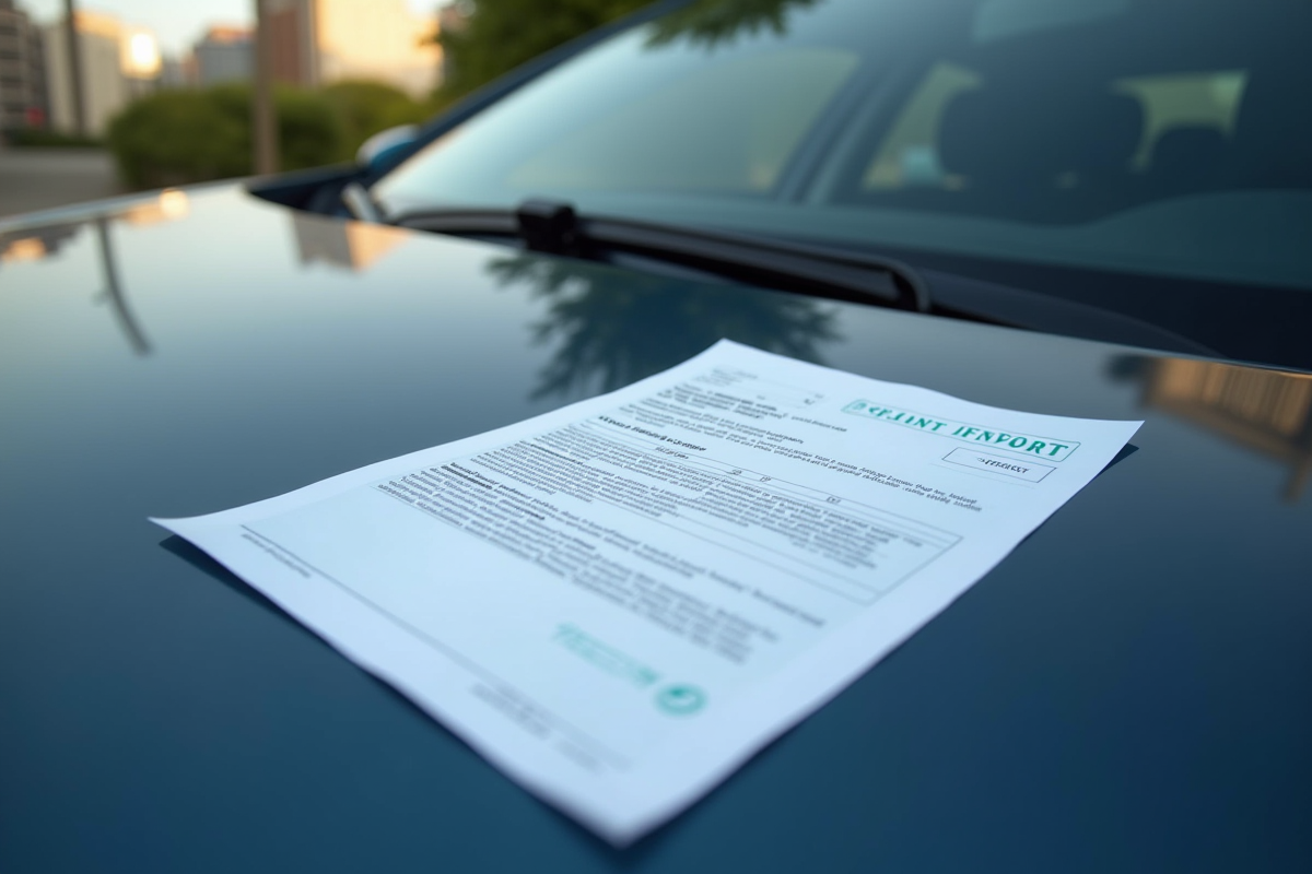 Voiture garée avec rapport d inspection sur le pare-brise en plein jour