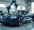 Voiture électrique moderne dans un garage lumineux et propre