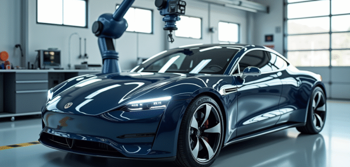 Voiture électrique moderne dans un garage lumineux et propre