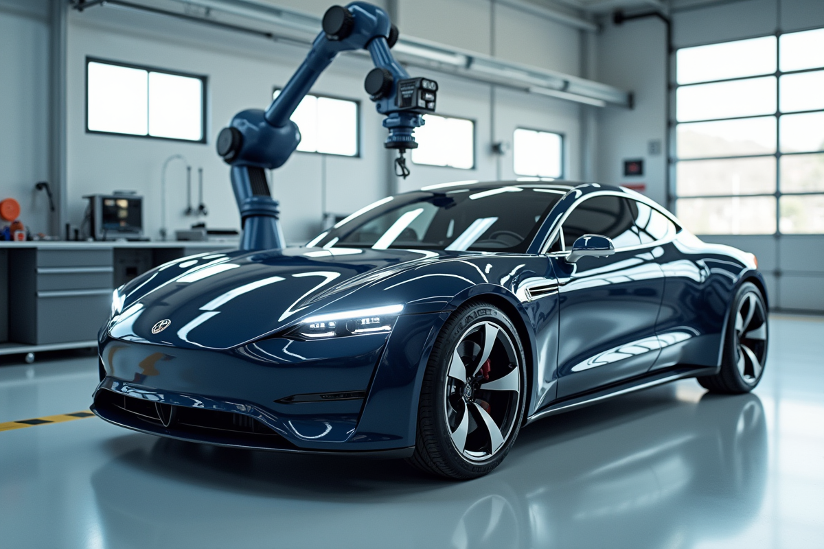 Voiture électrique moderne dans un garage lumineux et propre